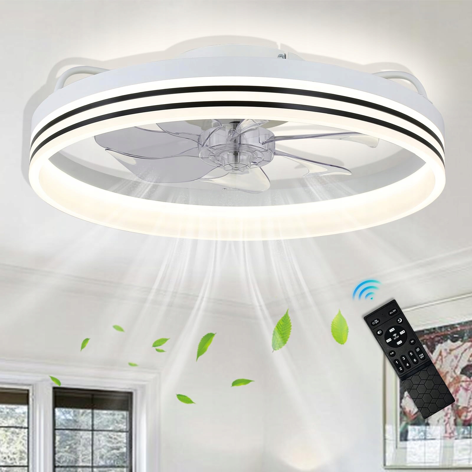 Stropný ventilátor Led lampa 50 cm biely 6 rýchlostí diaľkový ovládač