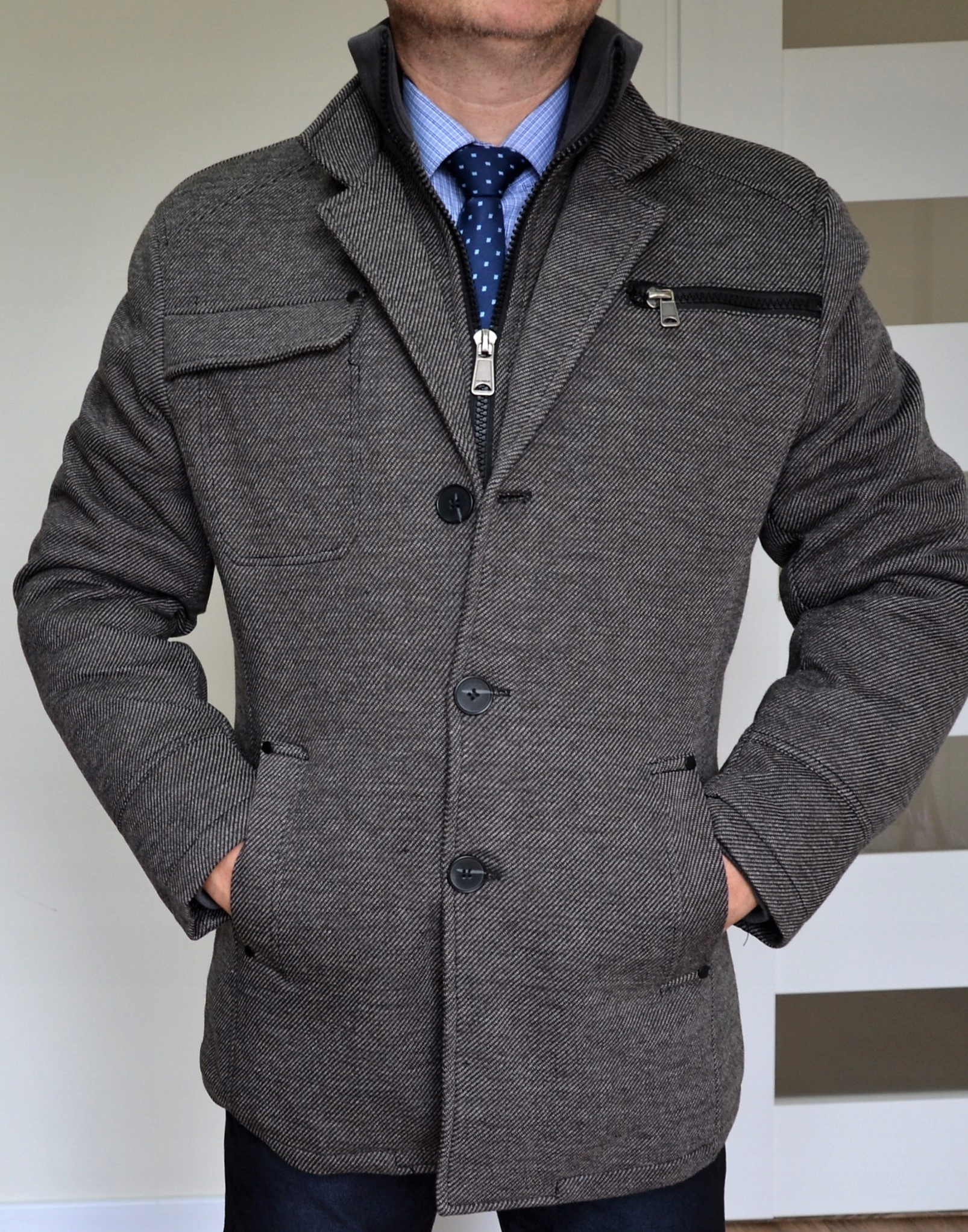 Płaszcz męski zimowy ocieplany szary Ciepły M Kolekcja 2021/22