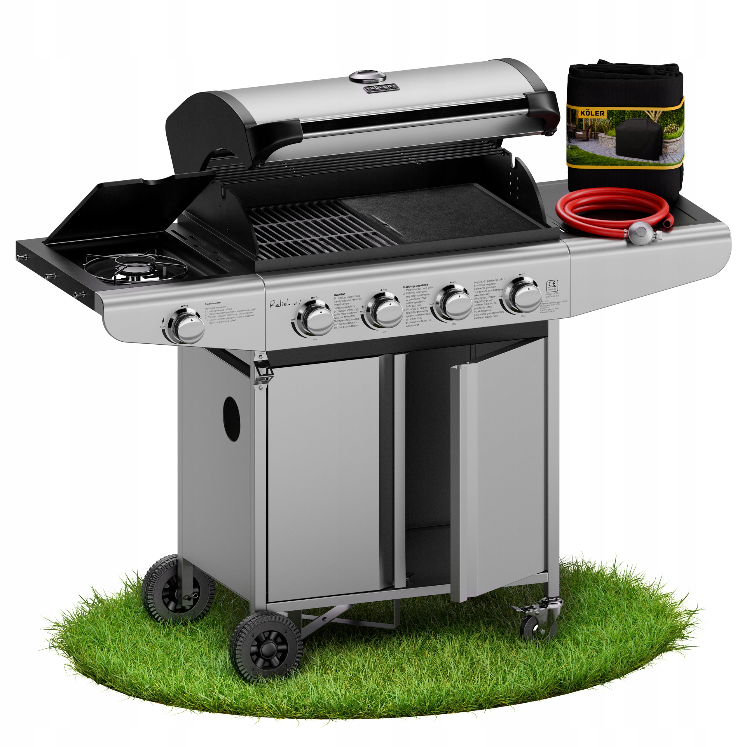 Grill Gazowy Ogrodowy 4+1 Relish V1 Nierdzewny 16kW Żeliwny Premium Płyta