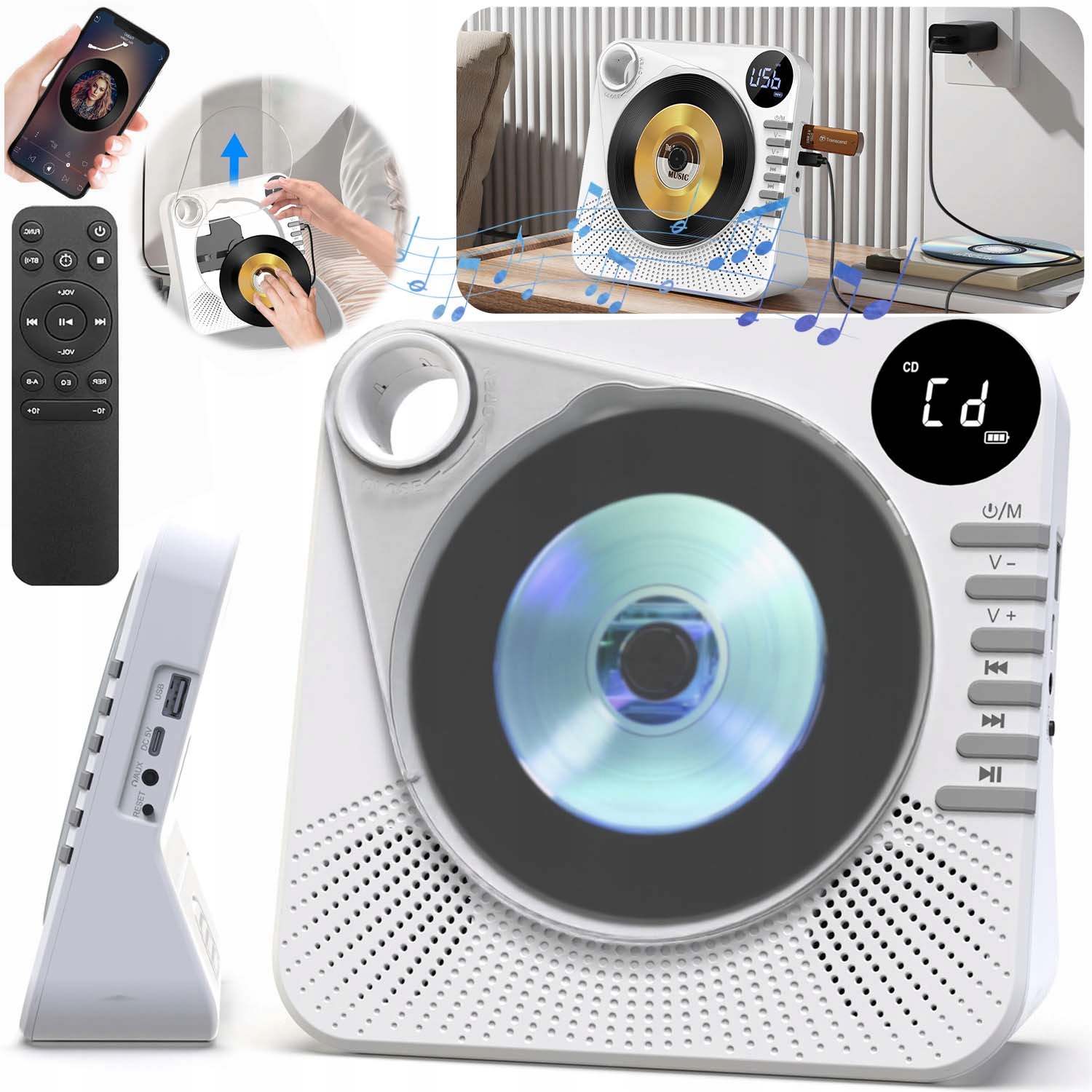 CD Přehrávač Přenosný Usb Aux Bluetooth Přehrávač 5.0 LCD displej