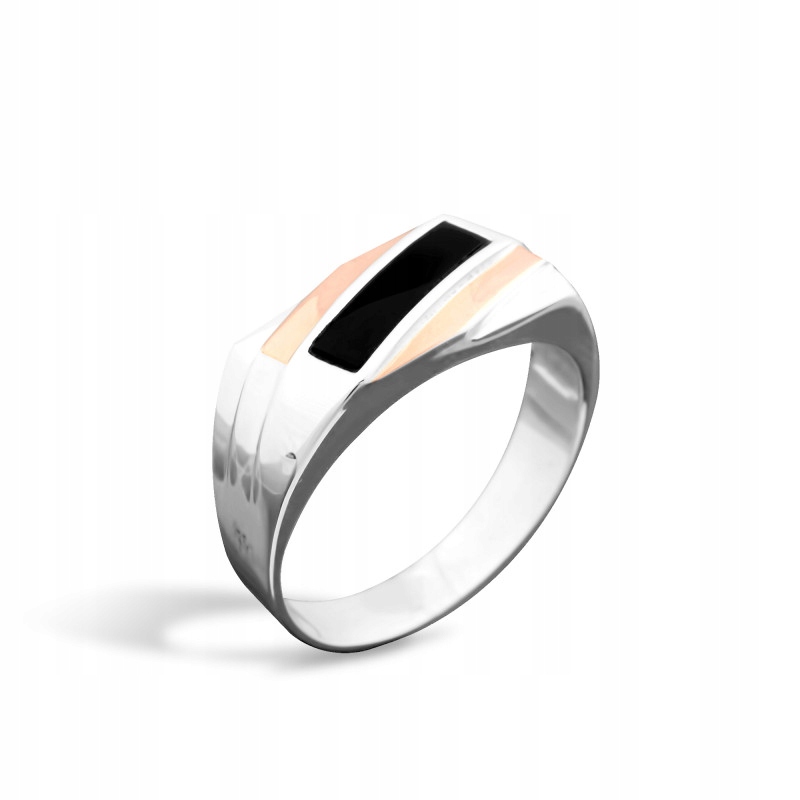 Signet se zlatem a černým kamenem stříbro