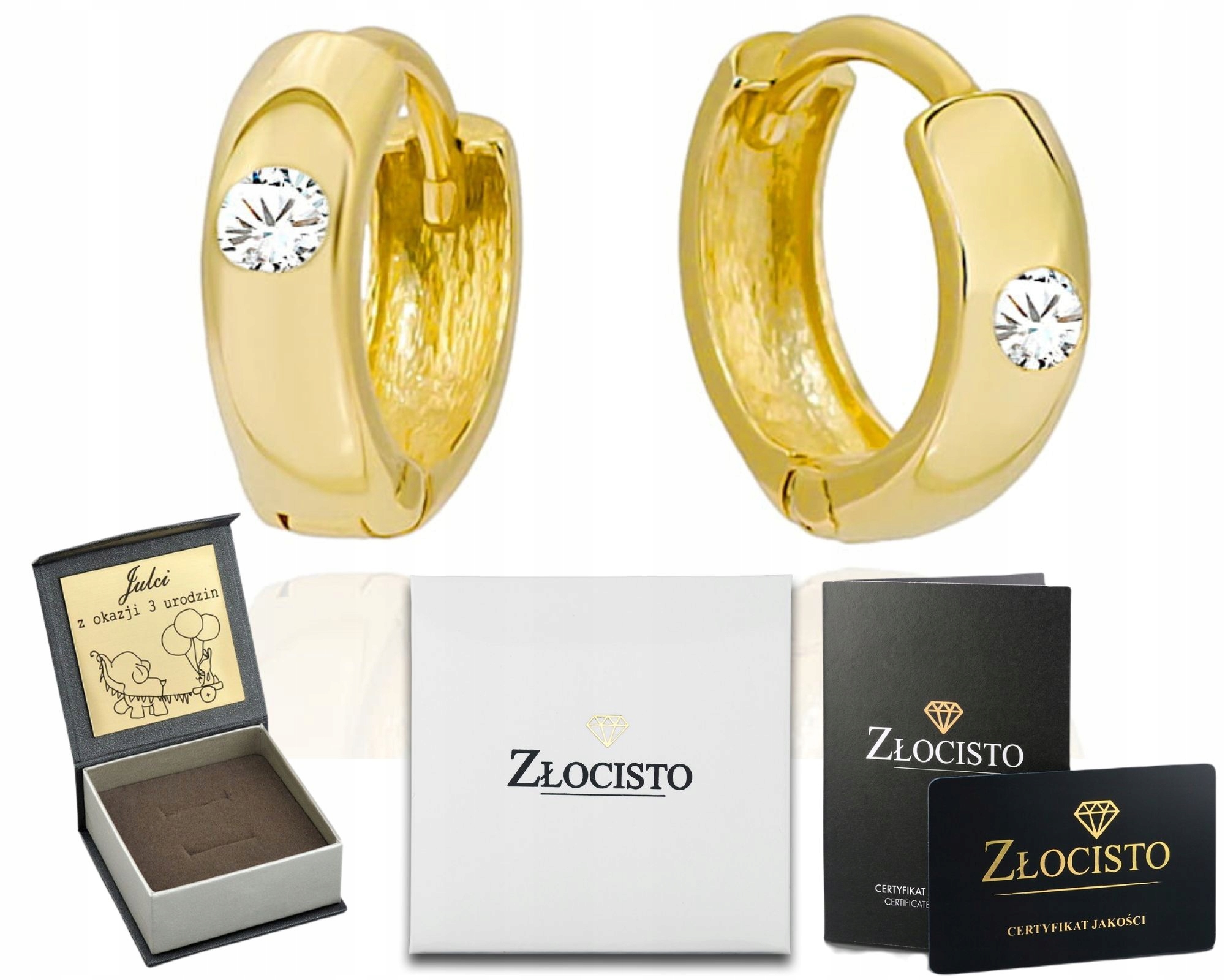 Złote Kolczyki Kółeczka Z Cyrkonią 585 Grawer