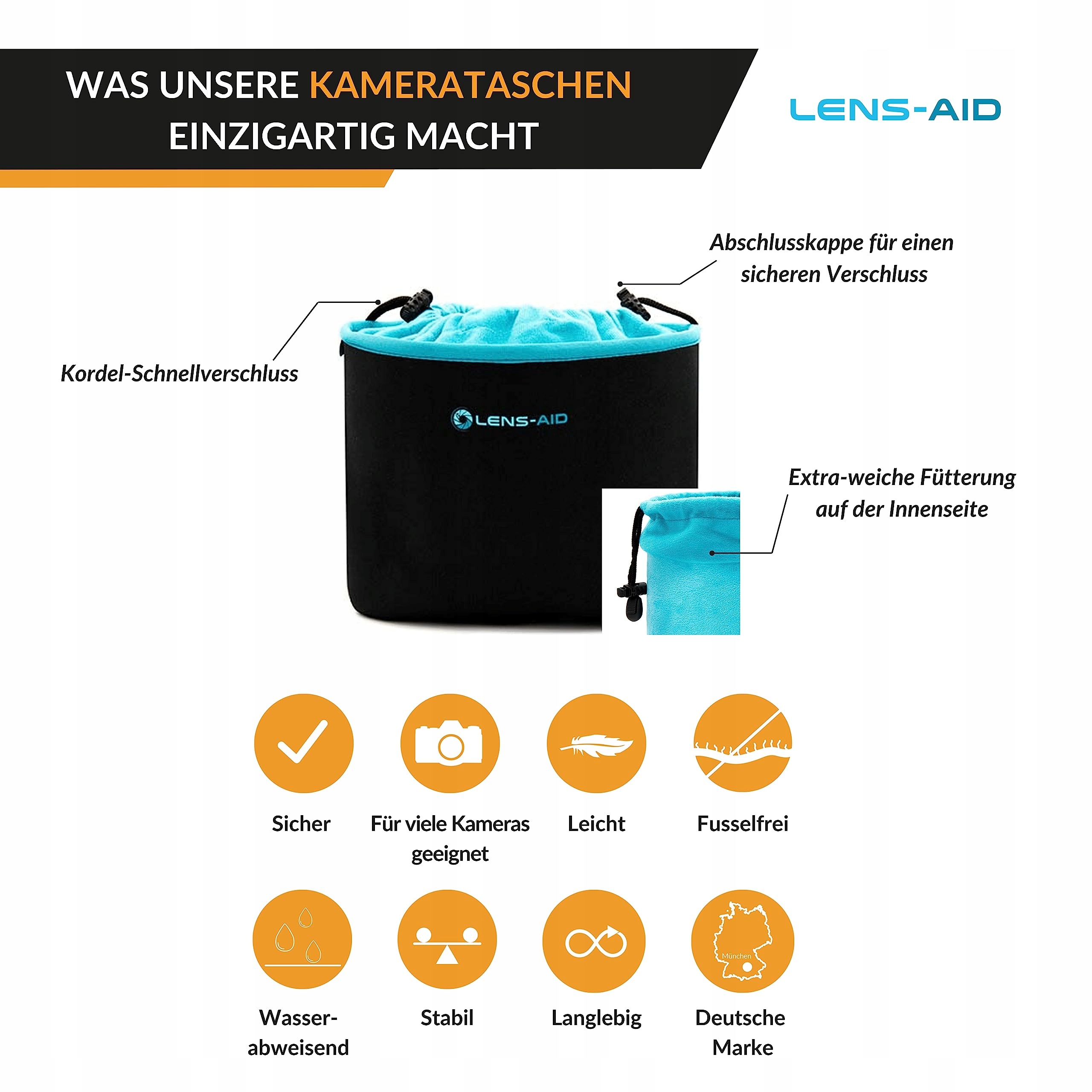 LENS-AID Neoprenowy Pokrowiec Na Kamerę Z Ochronną Wyściółką 3 Sztuki — miniatura 3
