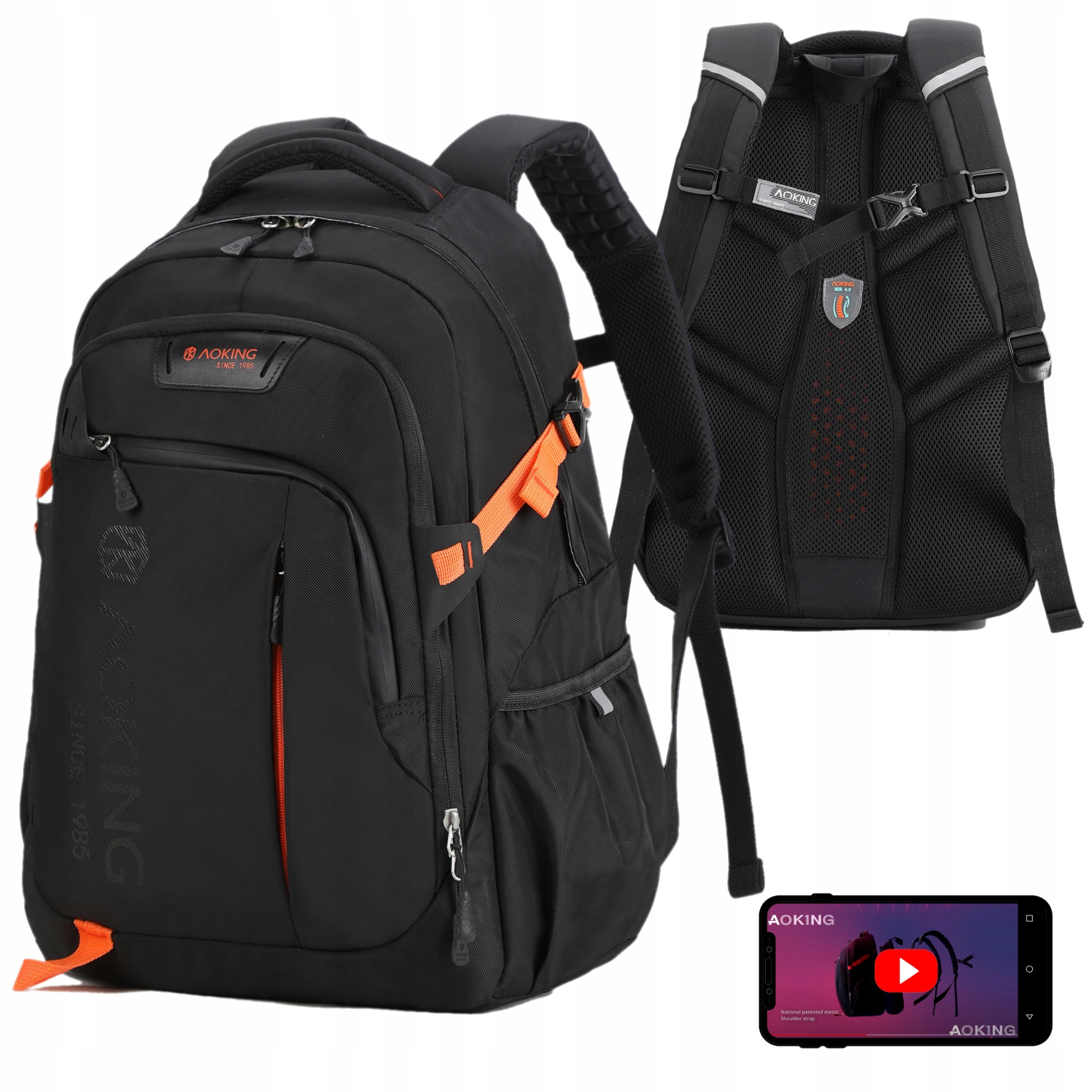 Plecak Miejski 27l Kinetyczne Pasy Czarny Aoking Idealny na co dzień