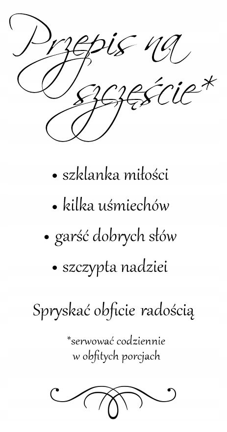 Napis samoprzylepny cytat Przepis na ścianę motto