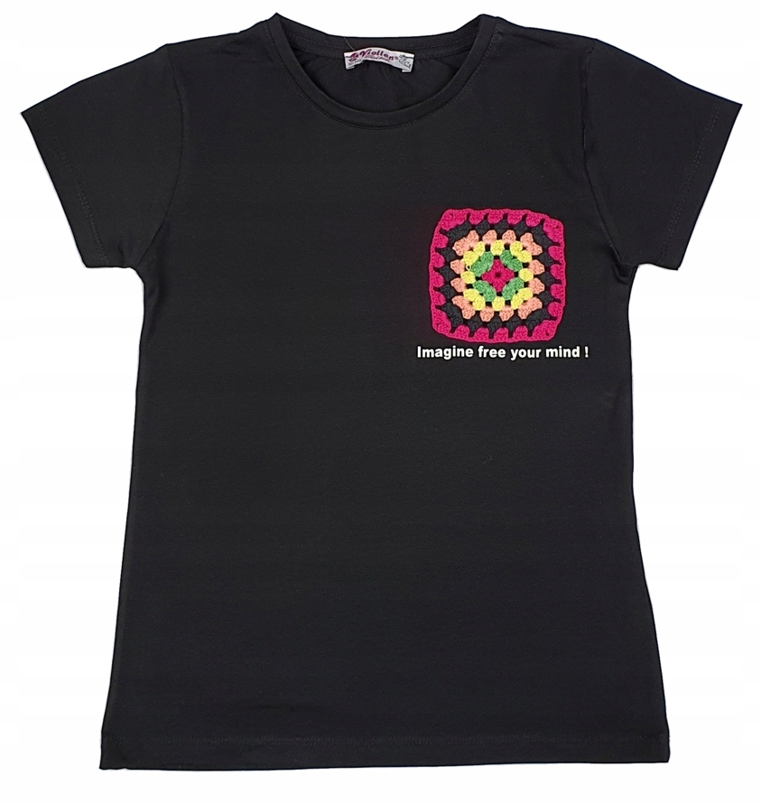 

Czarna Bluzka aplikacja Kieszonka nadruk 164 CK24