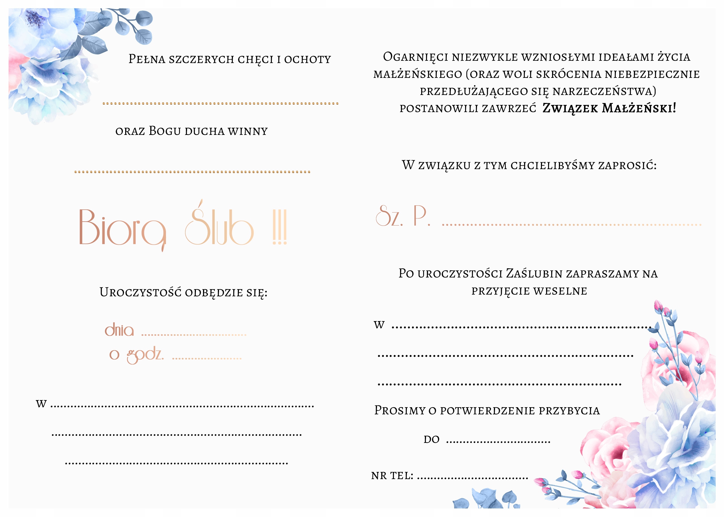 ZAPROSZENIE ŚLUBNE NA WESELE Boho Pastelowe Rosie Kolor dominujący odcienie niebieskiego