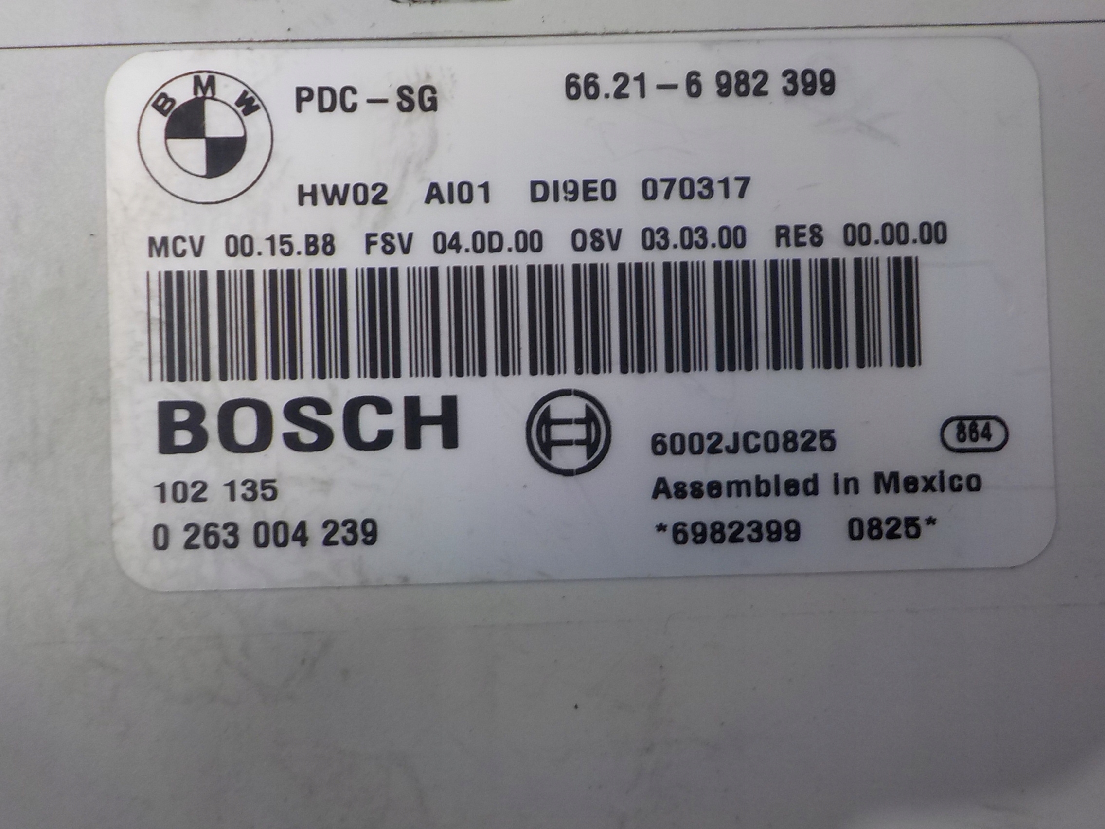 BMW 1 E87 modulo Centralina parcheggio PDC 6982399 0263004239
