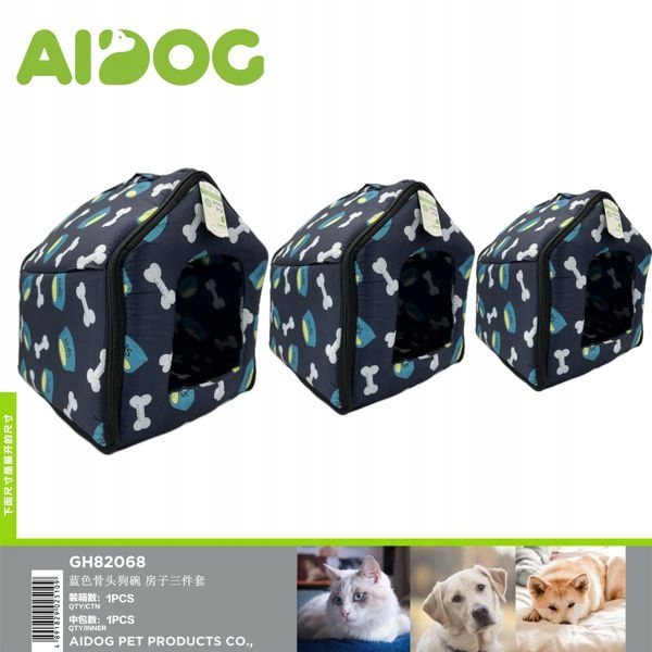 Levně Sada pro psa: Modré pelíšek ve tvaru domu