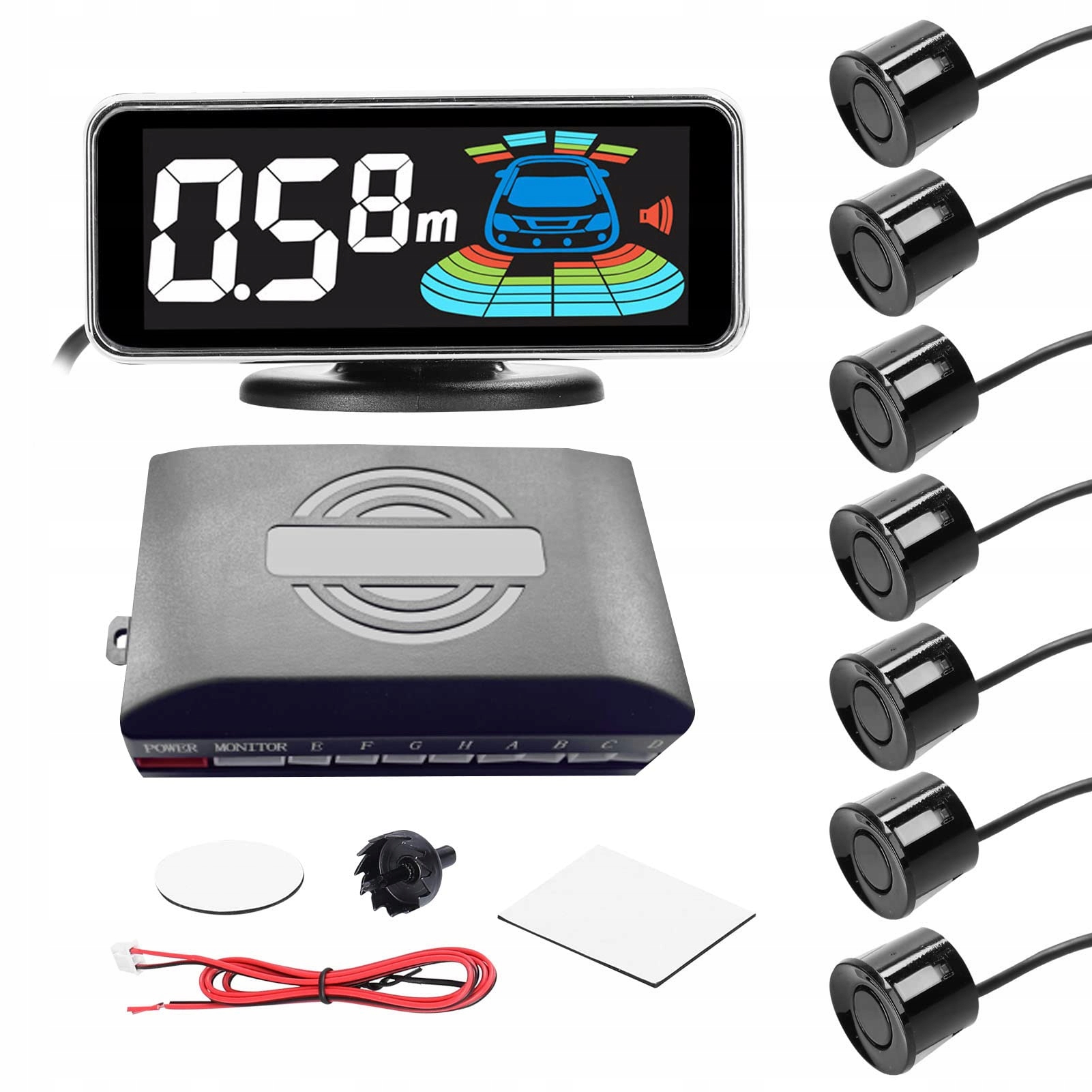 8 x Parkovací Senzory Couvání Parktronic Led LCD černý
