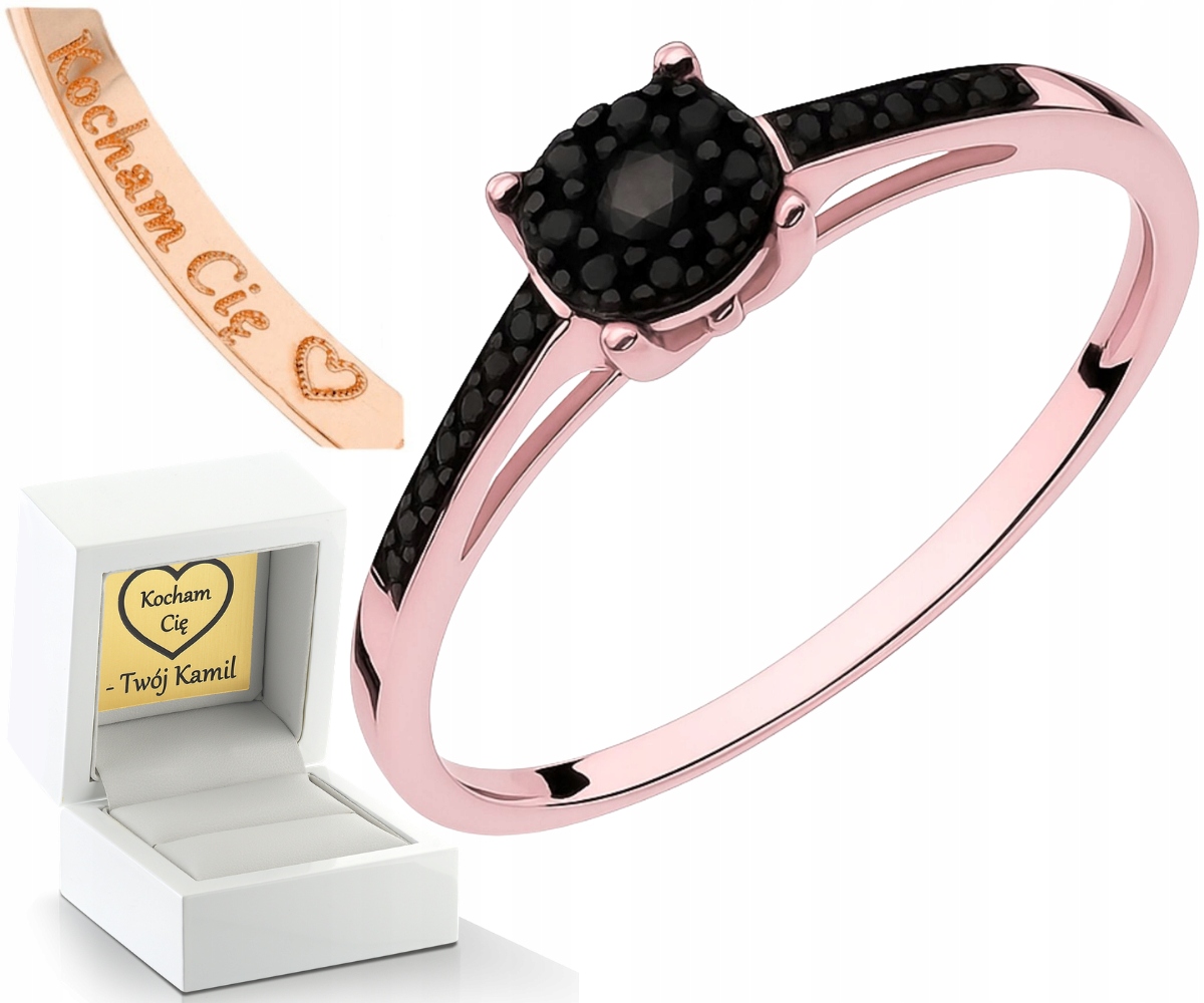 Růžové Zlato Prstýnek Černé Brilianty Zlato 585 Gravírování Bonus
