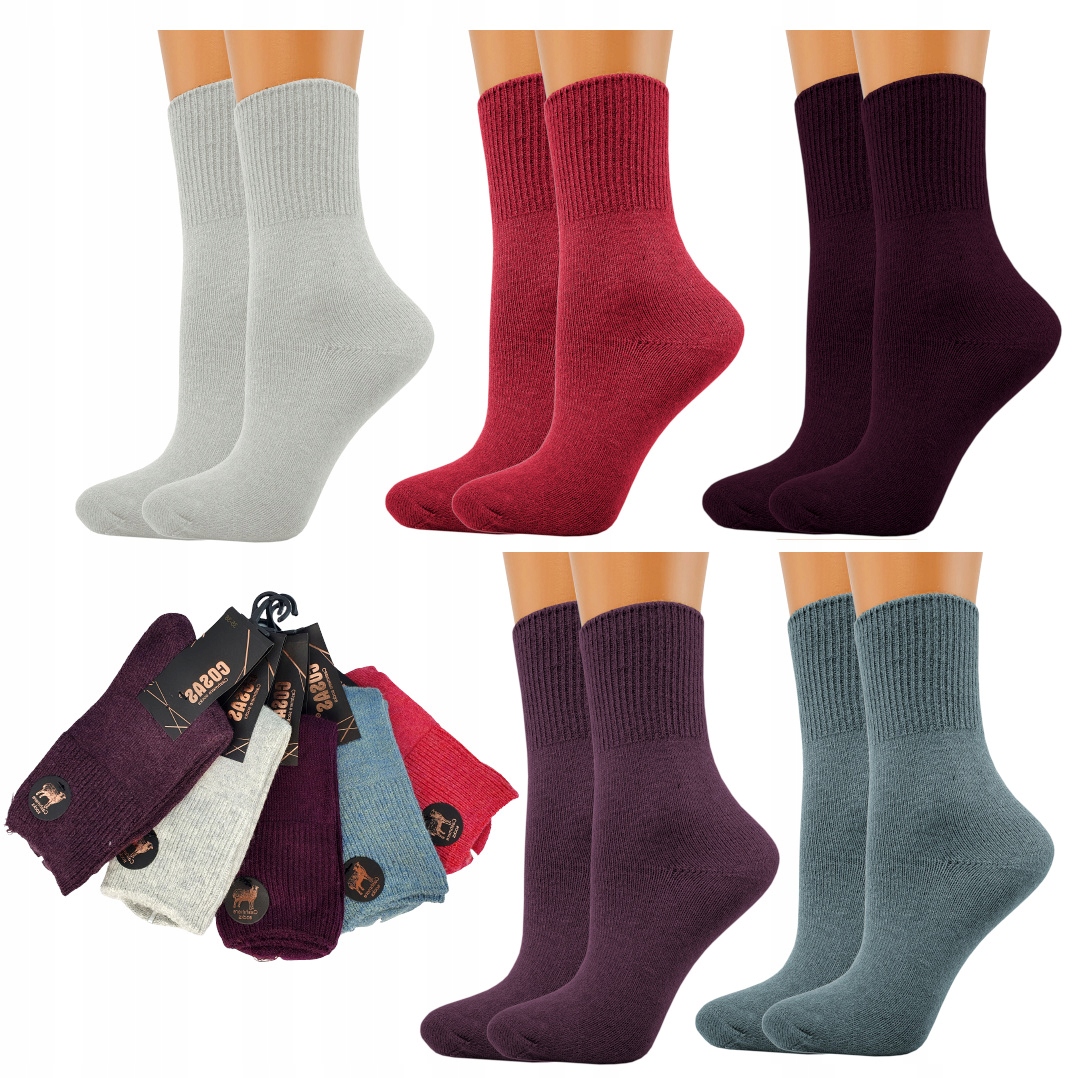 

5PAR Bezuciskowe Ciepłe Skarpetki Damskie Wełniane