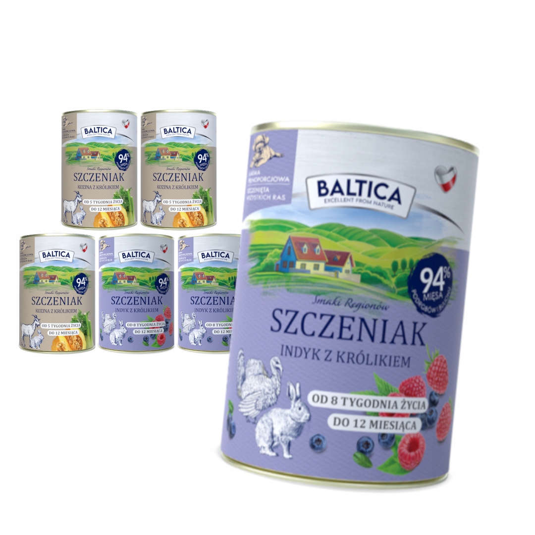 Levně Baltica 6x400g Bezobilné Vlhké Krmivo pro štěňata Mix 2 příchutí