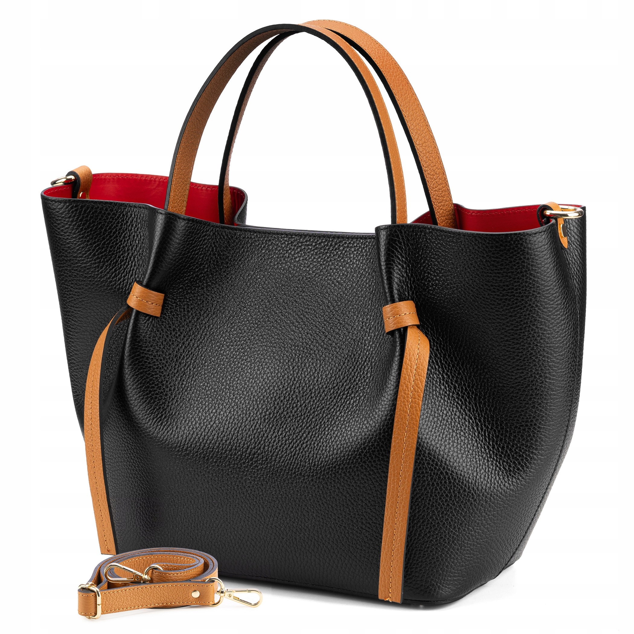 Černá Kožená Dámská Shopper Kabelka Vera Pelle Kufřík Kabelka Přes Rameno Italy