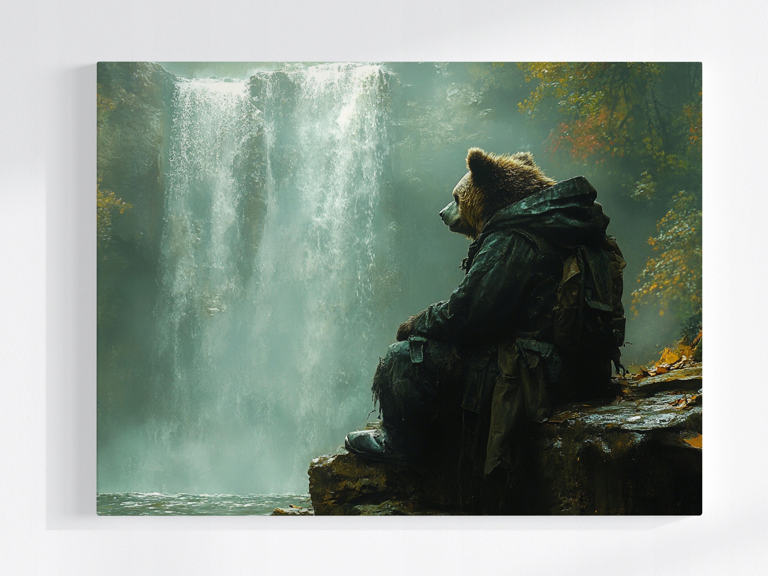 Obraz Na Plátně Canvas Medvěd Turista Hory Vodopád Les 100x75