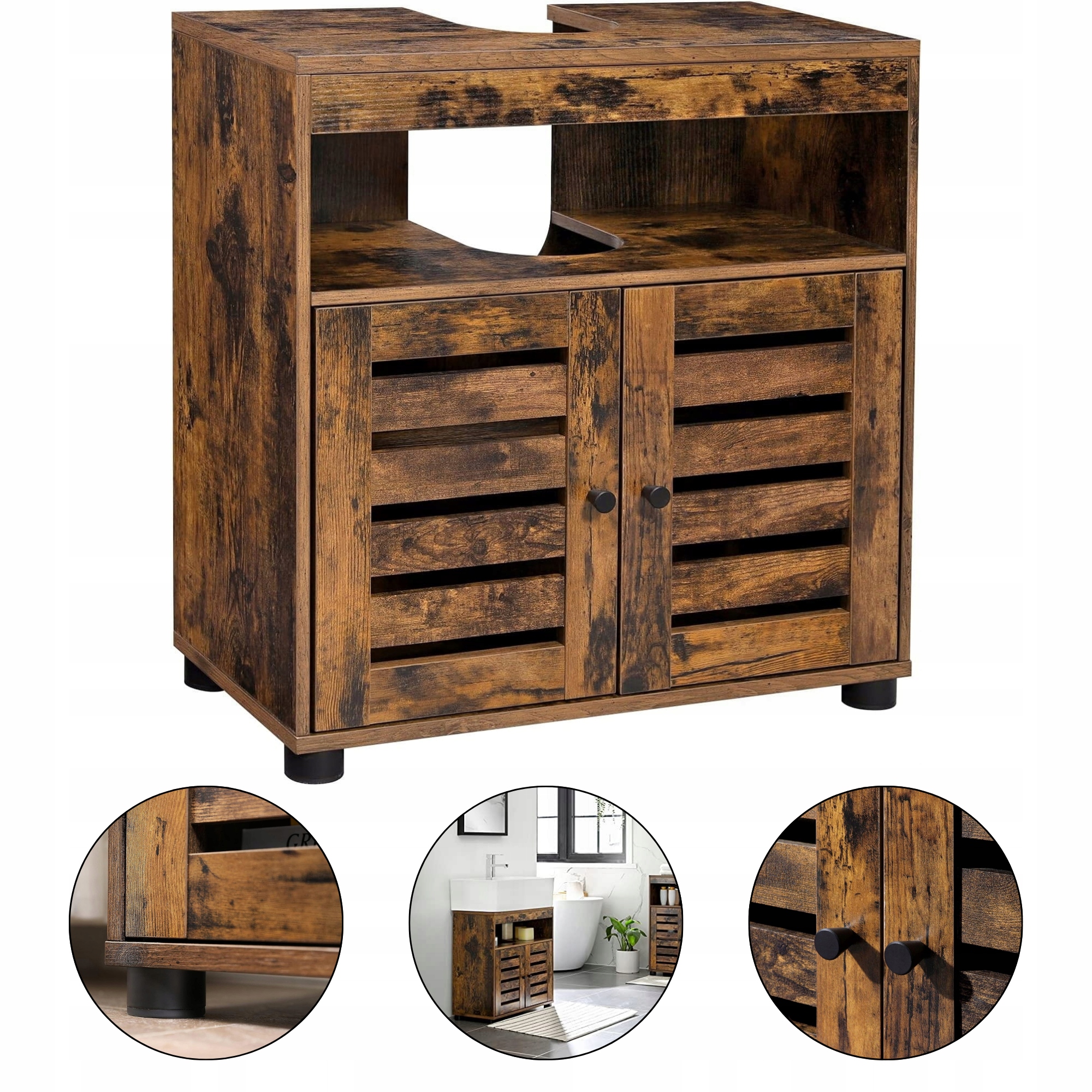 Koupelnová skříňka Pod Umyvadlo stojící nastavitelná police 60 cm Hnědá Loft