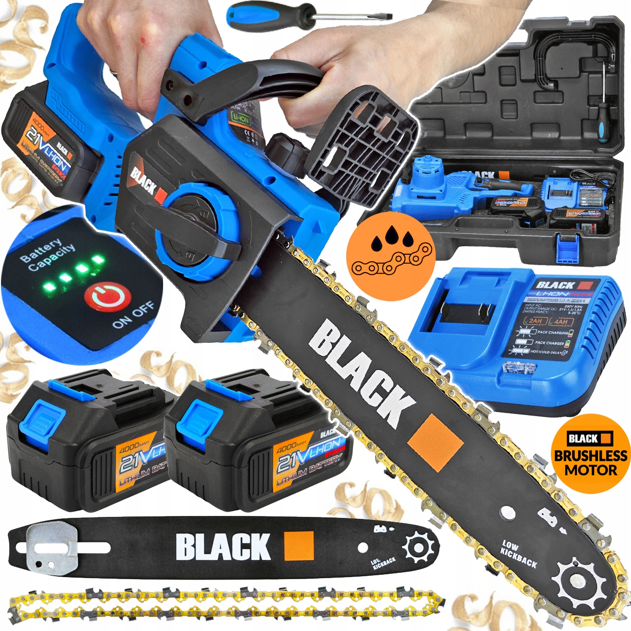 Bezszczotkowa Pilarka łańcuchowa Piła Akumulatorowa do Drzewa 36cm 2x 4AH