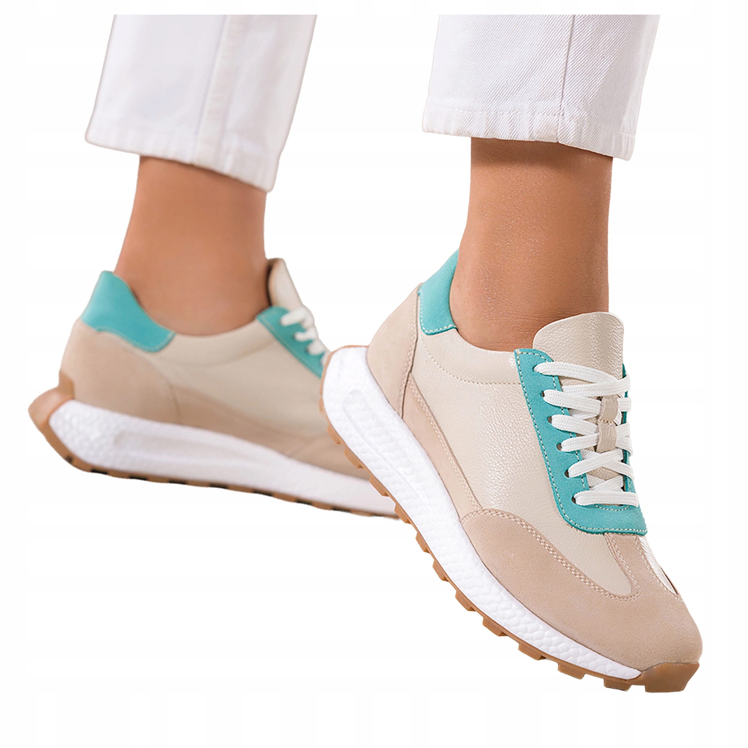 Béžové dámské tenisky na platformě Kožené Sportovní Šněrovací vel. 39