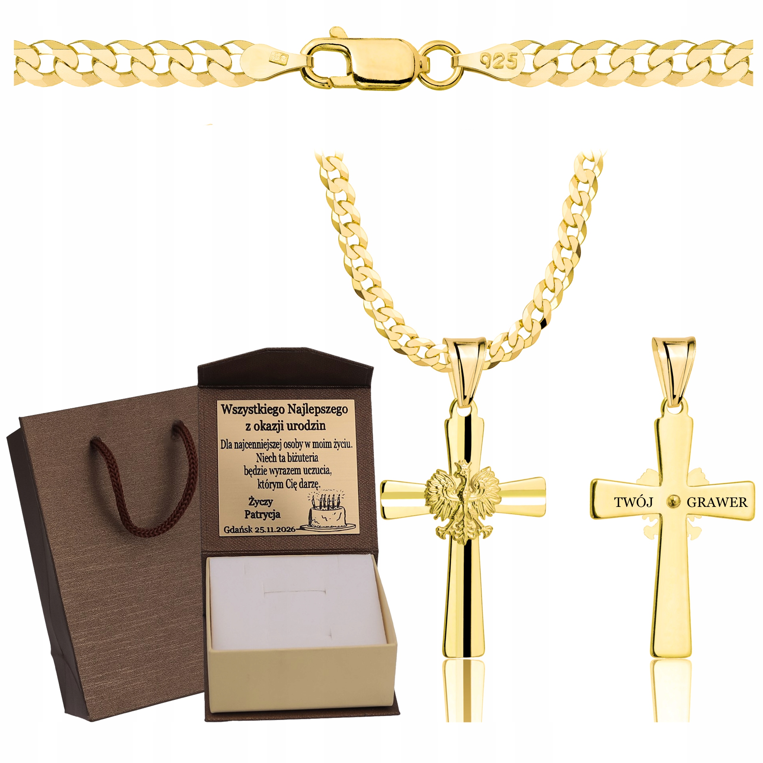 Zlatý Plný Řetízek Pánský Pancr S Křížkem Ryzost 925 585 Gravírování Bonus