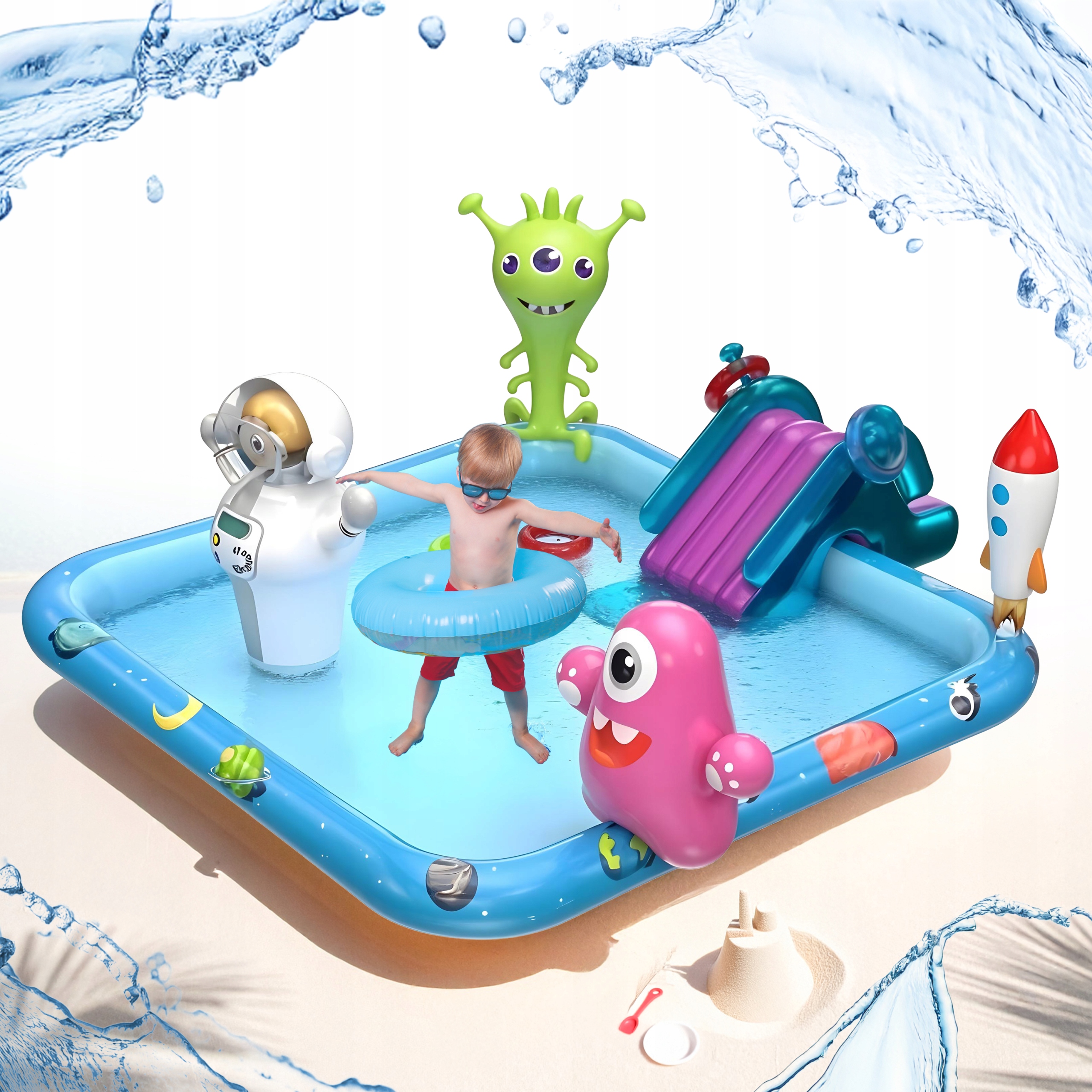 Basen Ogrodowy Dla Dzieci Z Prysznicem Zjeżdżalnia Park Wodny Prostokątny