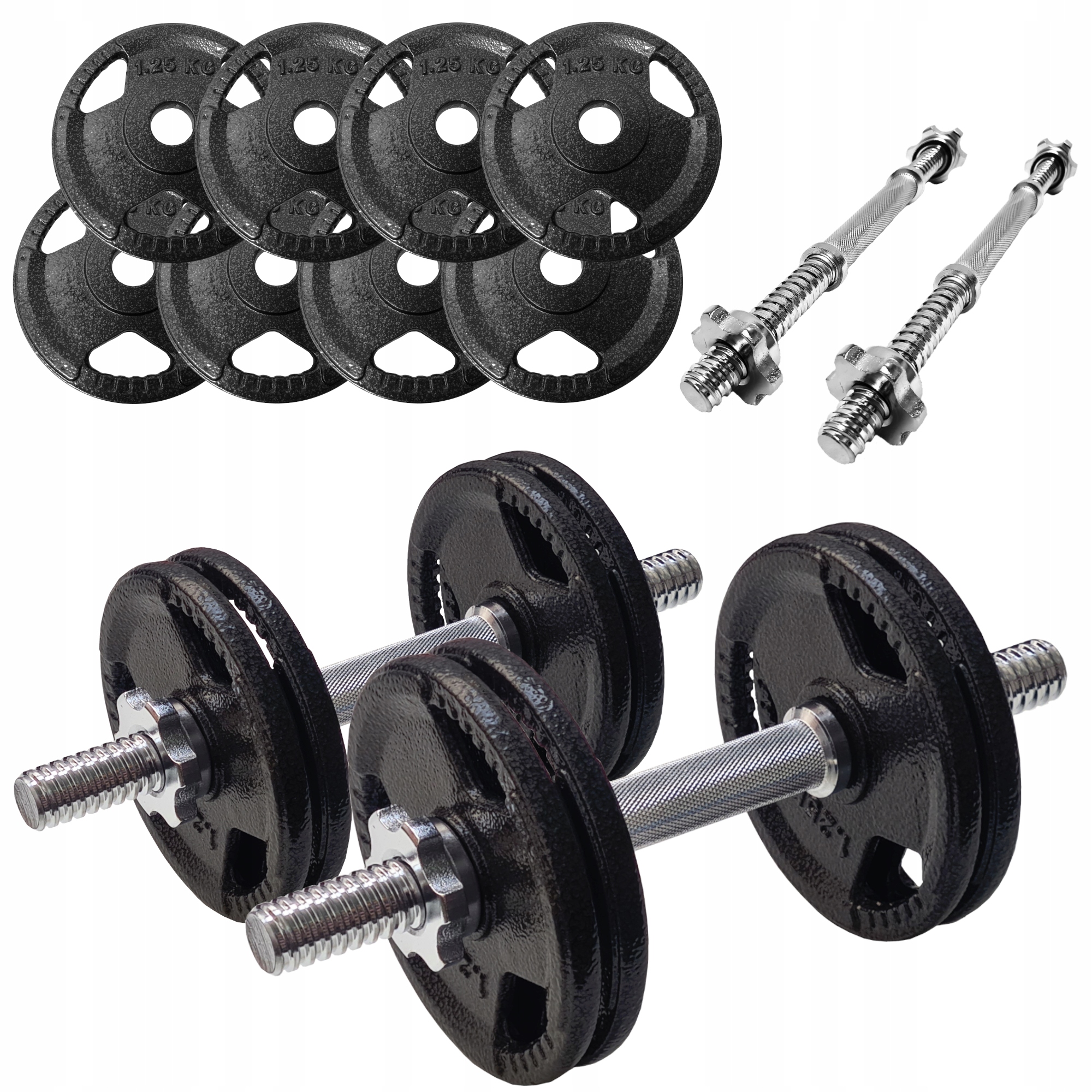 Hantle Żeliwne 2 x 7,5 kg gryf Talerze zestaw 15 kg obciążenie tri-grip
