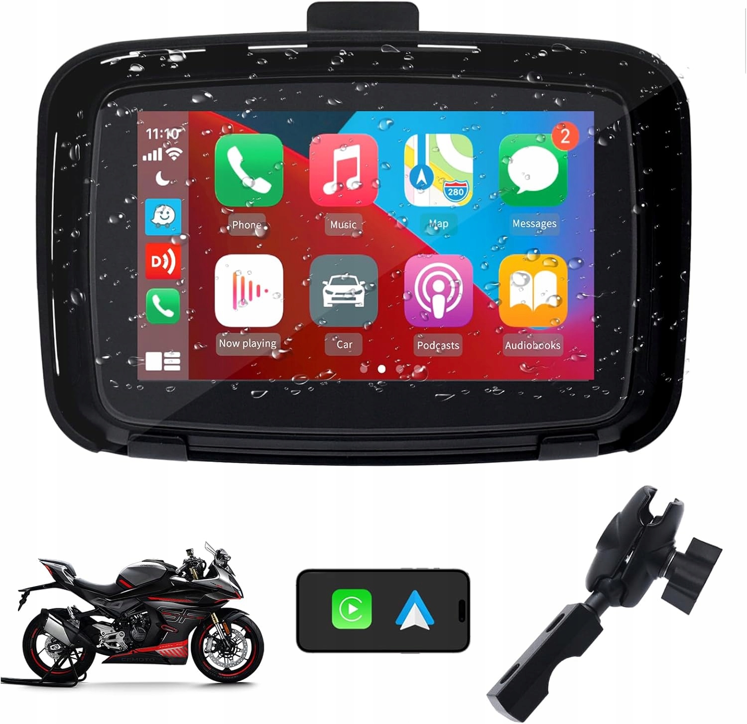 Motocyklová bezdrôtová Gps navigácia Carplay 5-palcový displej Kaolali