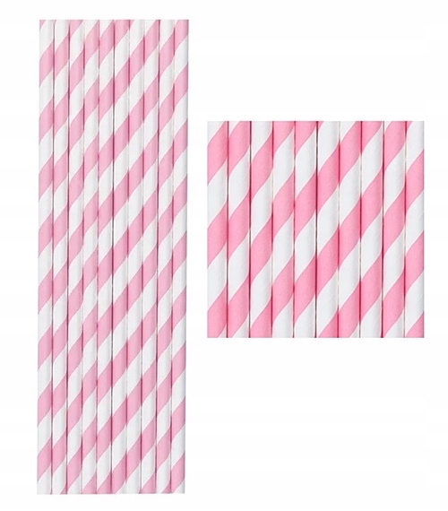 SŁOMKI RURKI PAPIEROWE URODZINY DEKORACJA BIAŁY RÓŻOWY 10x