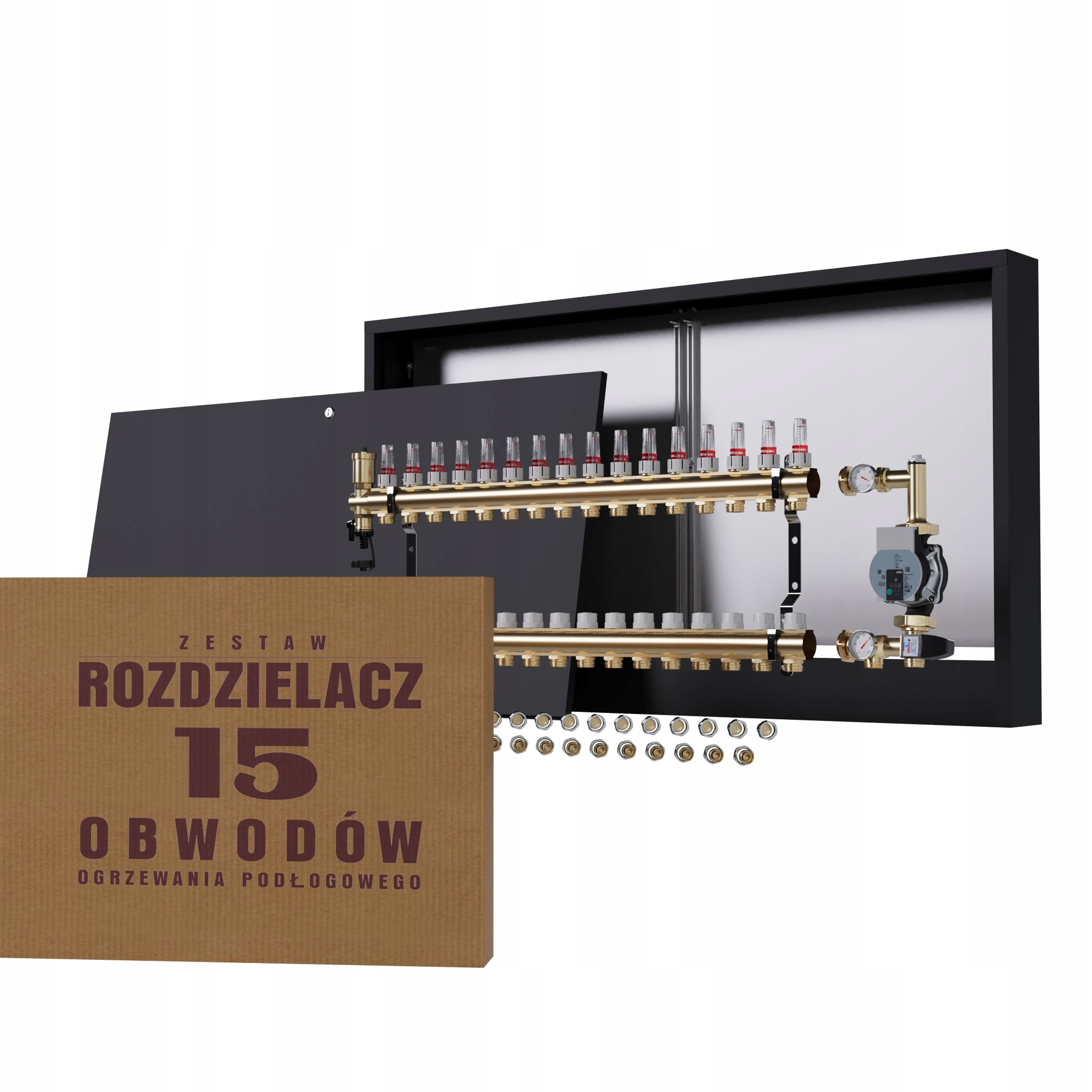 Rozdělovač pro podlahu 15 okruhů s čerpací skupinou Wilo nástěnný Pex