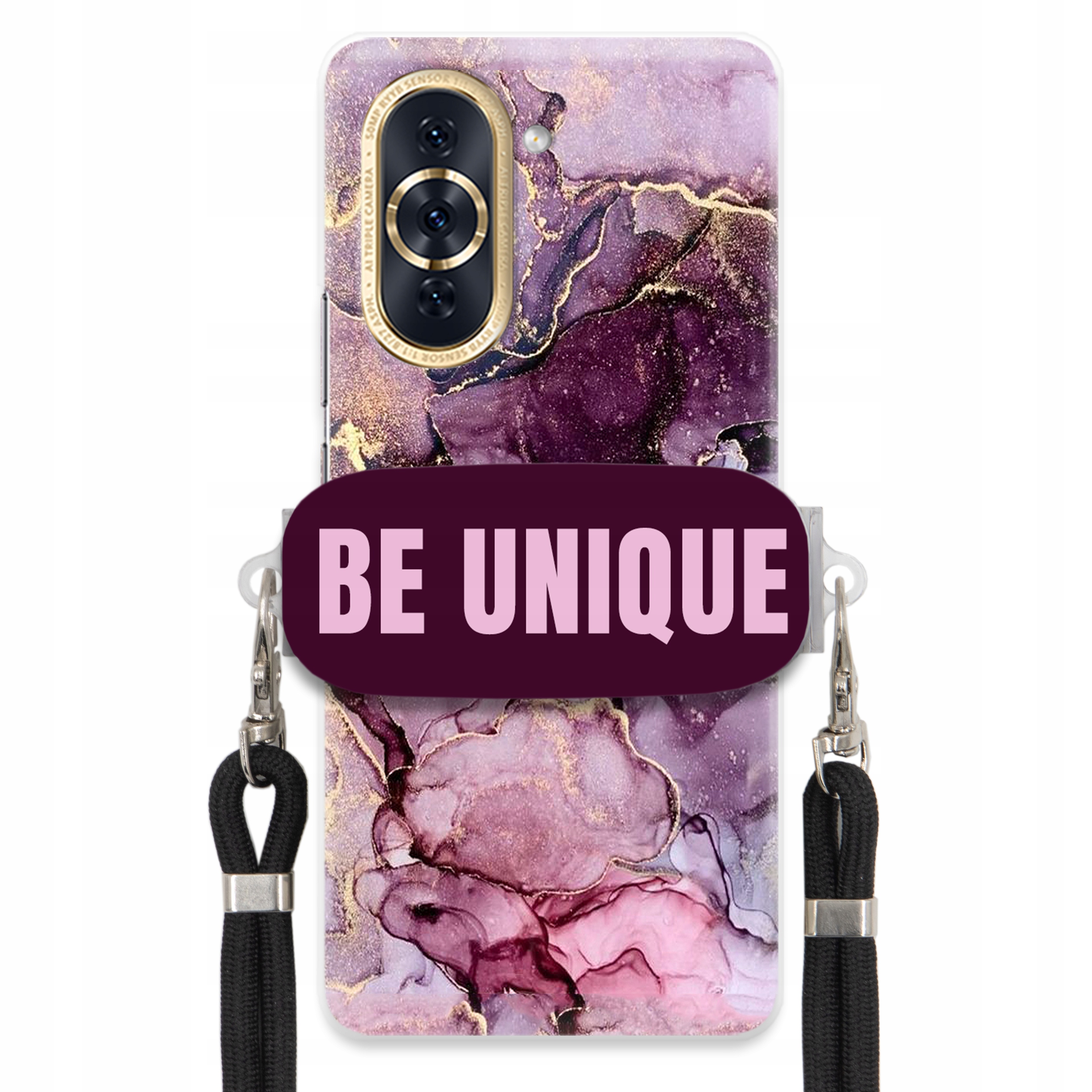 Pouzdro pro Huawei Nova 10 Pro Case úchytka na šňůrku Černý fialový mramor