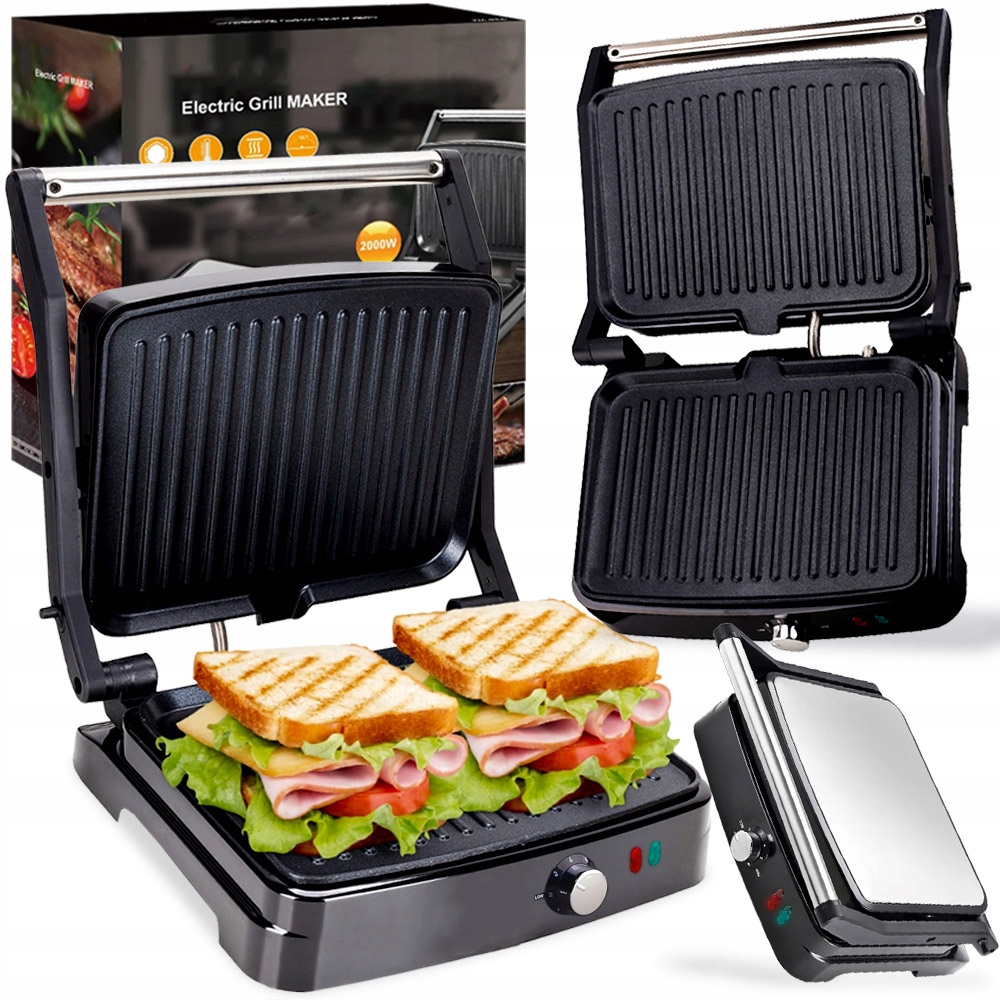Grill Elektryczny Opiekacz Toster Do Kanapek Panini Kebaba Rozkładany 2000W