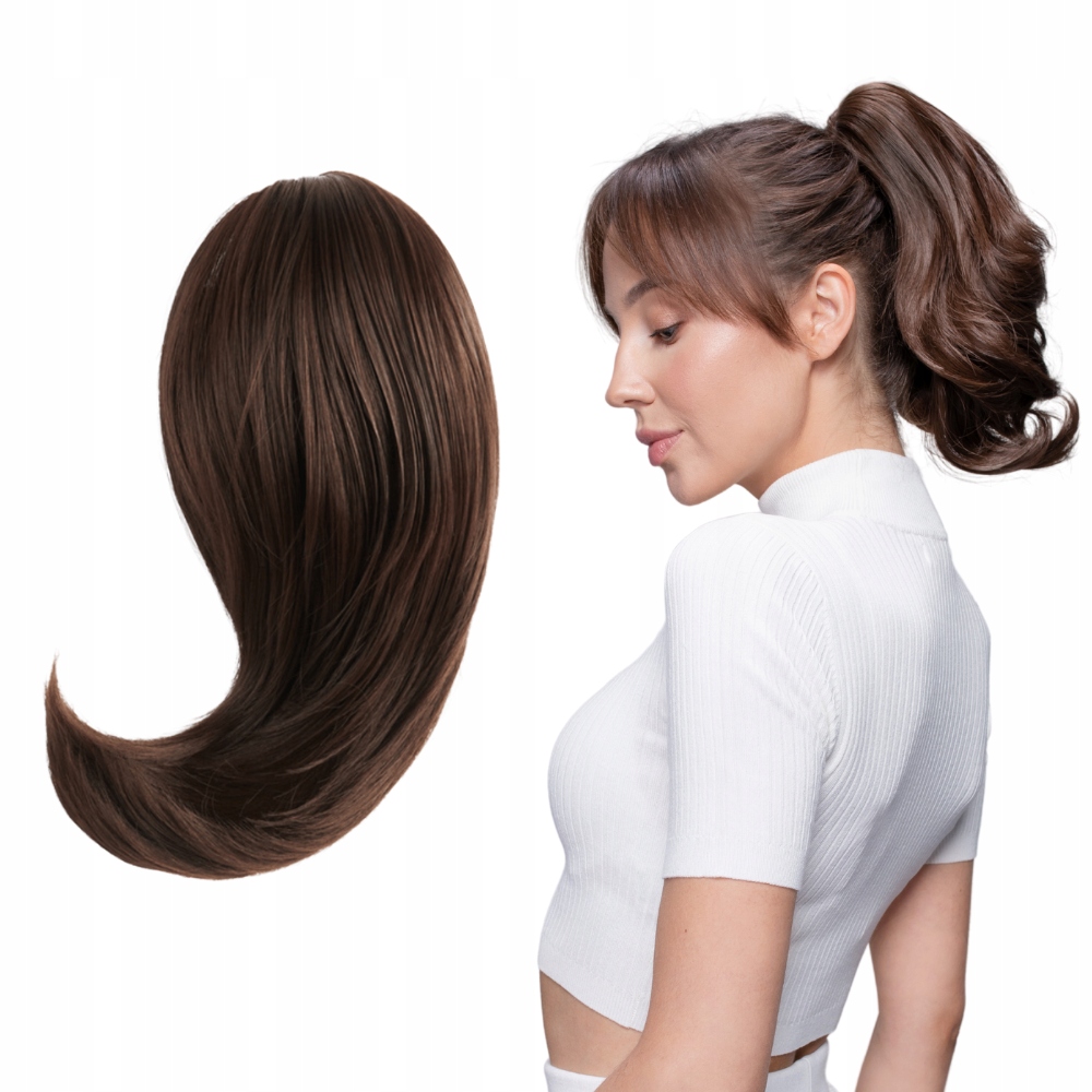 Doczepiany kucyk 30 cm klamra #6 gorzka czekolada