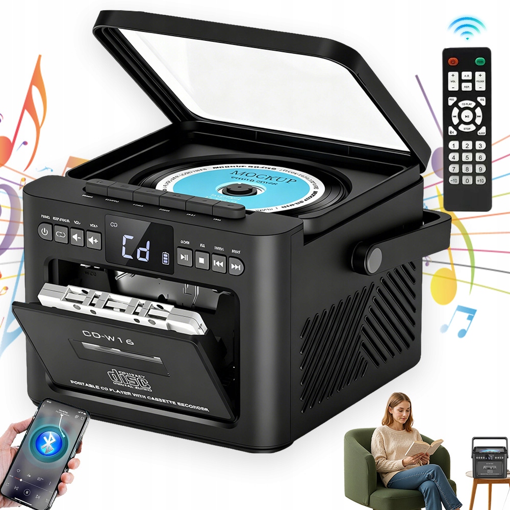 Přenosný CD Přehrávač Bluetooth Reproduktor Kazeta Kazetový Přehrávač