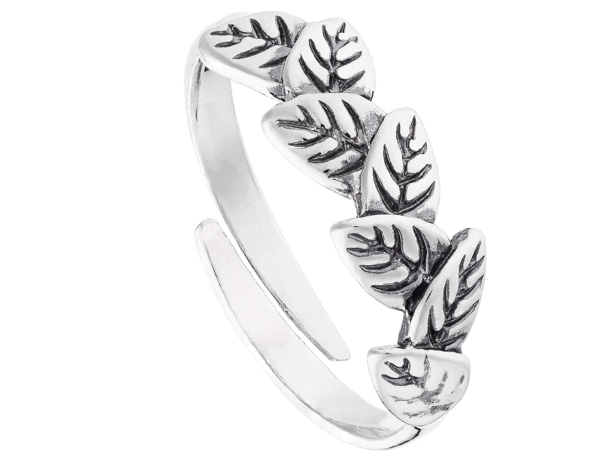 Stříbrný nastavitelný oxidovaný Prstýnek Listek Lístky Tenký snubní prsten 20