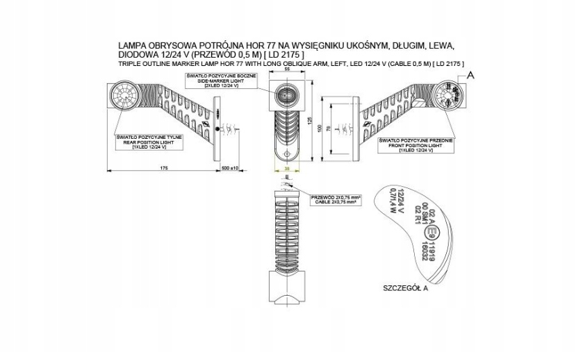 LAMPA OBRYSOWA LED OBRYSÓWKA 12/24V PRZEWÓD Producent części Horpol