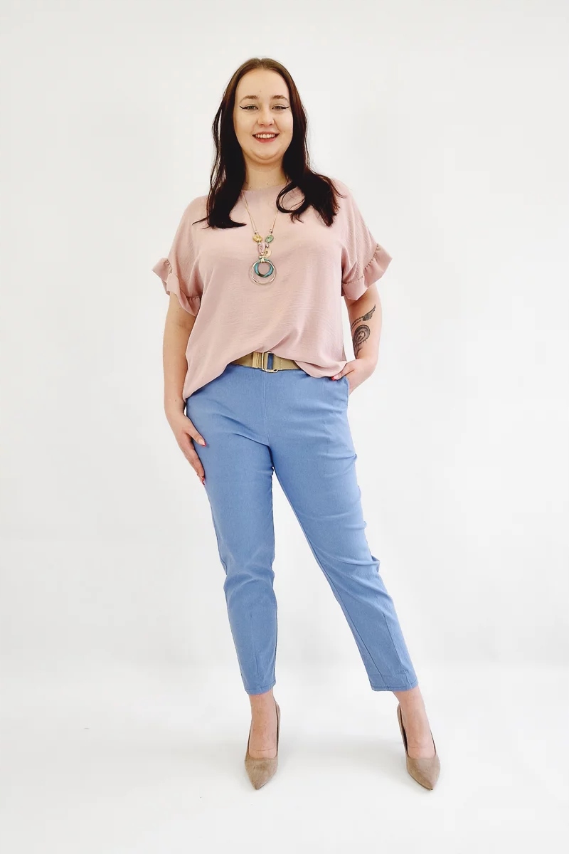 Bavlněné kalhoty Boyfriendy s páskem, modré, Uni