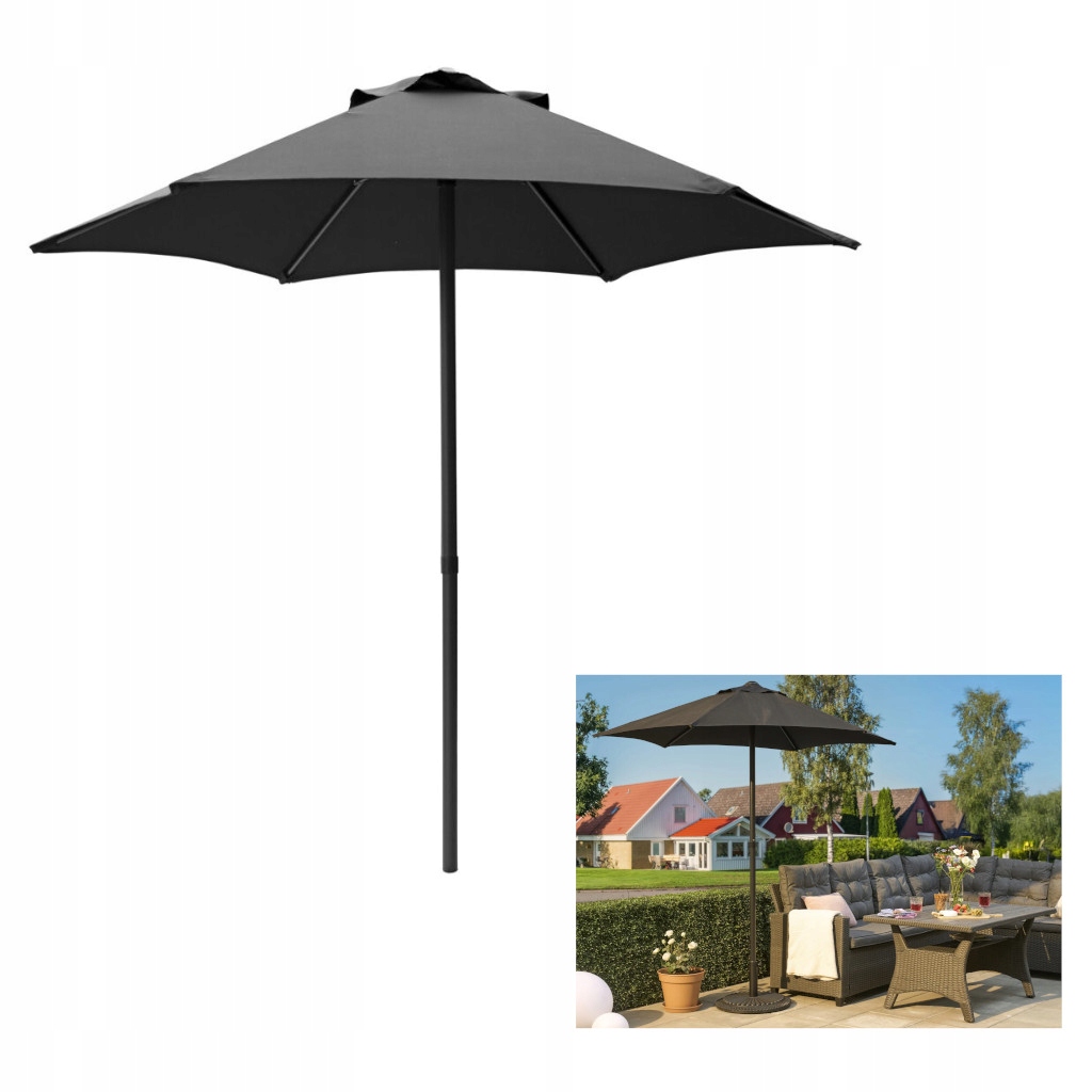 Záhradný slnečník Ø2 m 2,15 m polyesterový, čierny