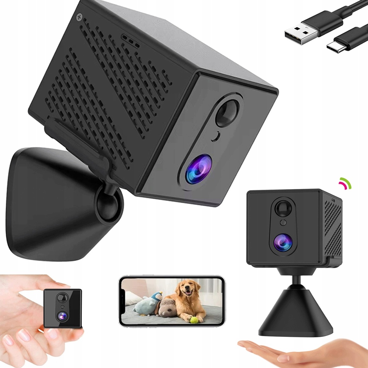Mini Kamera Přenosná Kamera Monitorování Wifi Ir Detekce Pohybu 2K Hd Černá