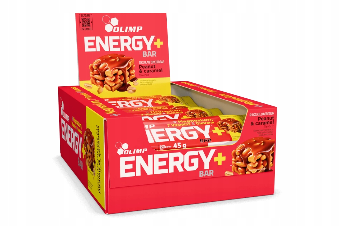 Levně Olimp Energy+ Bar 20x 45g Peanut Caramel tyčinka Tyčinka Energetický kofein