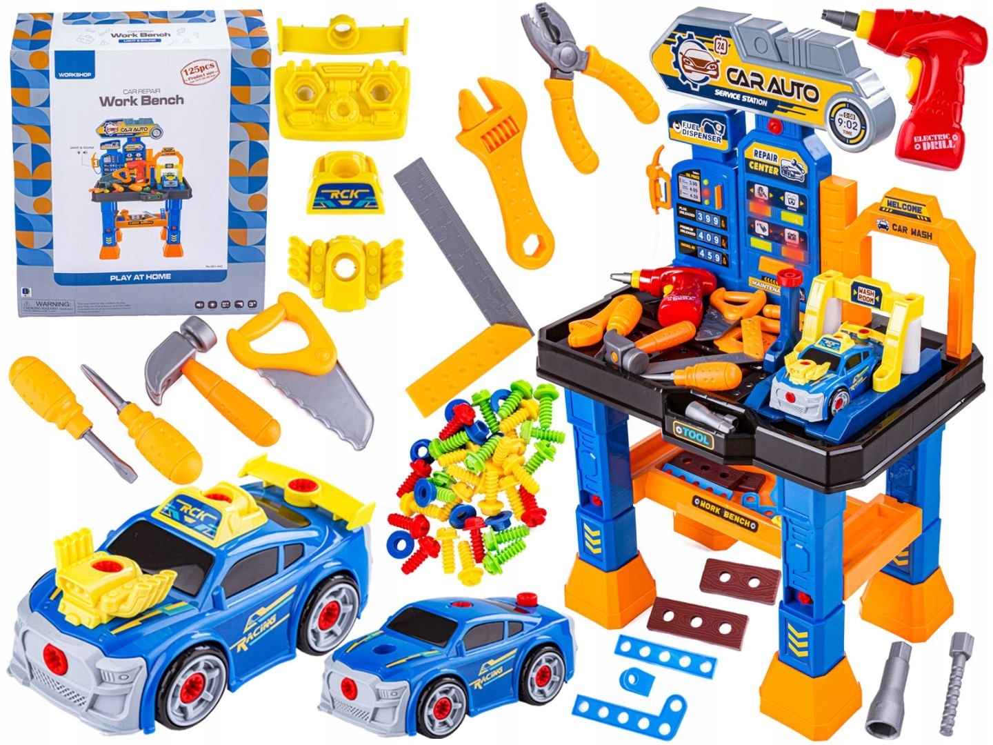 ZESTAW MECHANIKA, WARSZTAT SAMOCHODOWY, STOLIK + NARZĘDZIA