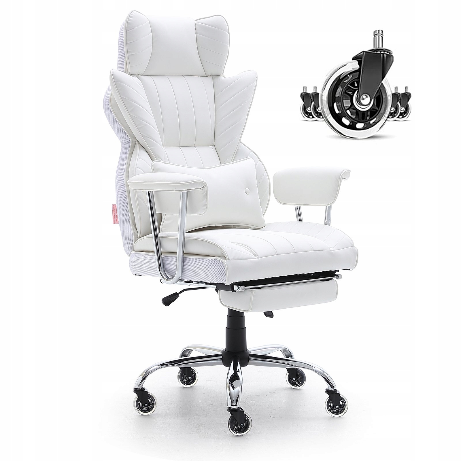 Kancelářská židle s podnožkou – ergonomická s bederní opěrkou, bílá