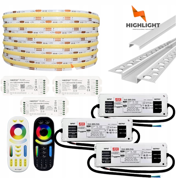 50m Sada Fasádna Led pásik Cob Cct 16W 24V IP65 Profil GK6-3 Strieborná