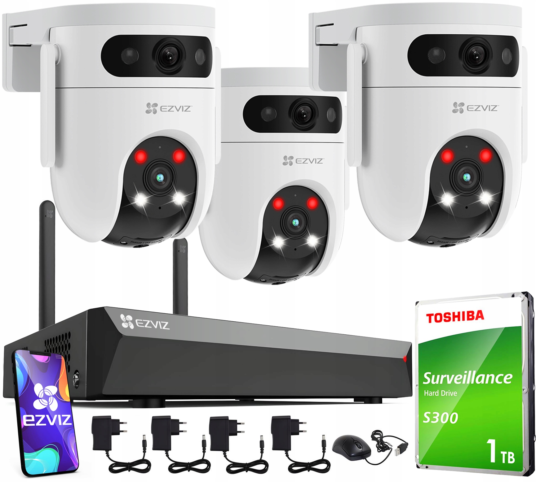 WiFi monitorovací sada Ezviz 3 kamery 10Mpx (5MP+5MP) Rotace 360° Nvr 8CH