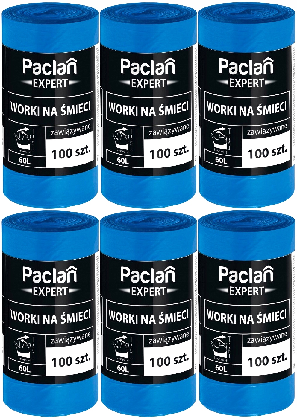 Levně Pytle Na Odpadky 60L 600 Kusů Vázané Silné Nepraskající Paclan Expert