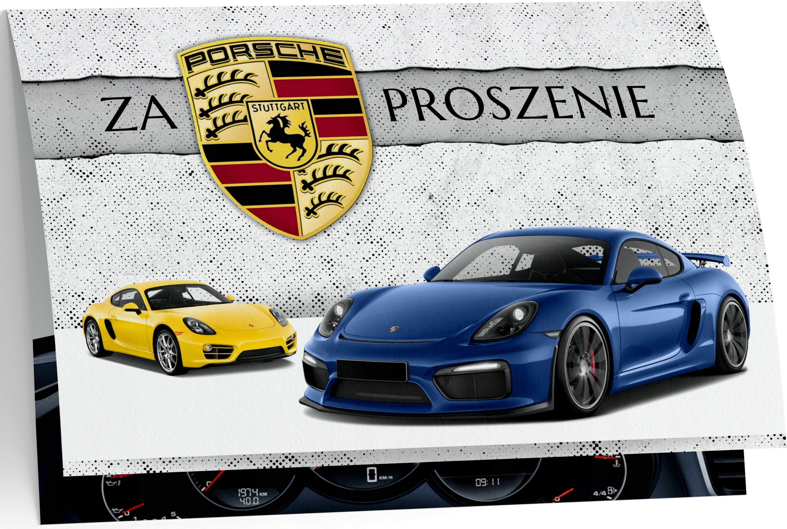 ZAPROSZENIE PORSCHE AUTA SAMOCHODY ZAPROSZANIA URODZINOWE 20x15 cm