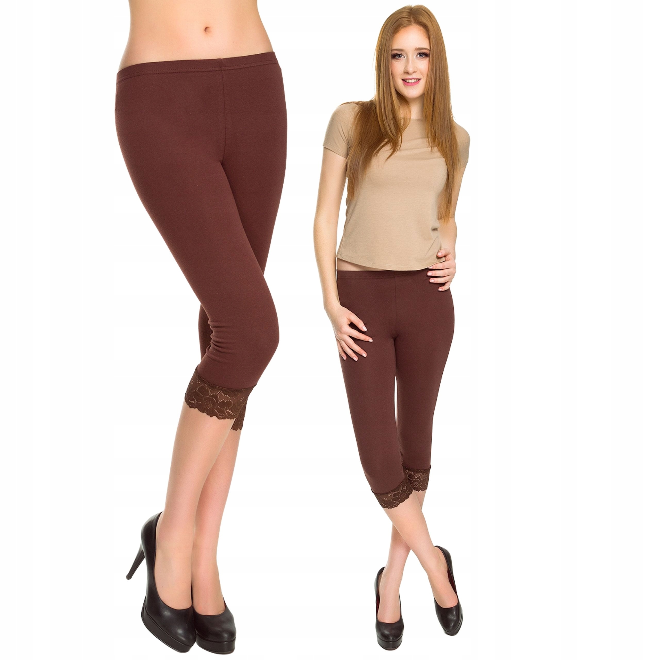 

Damskie Legginsy 3/4 Z Koronką Getry Rybaczki L