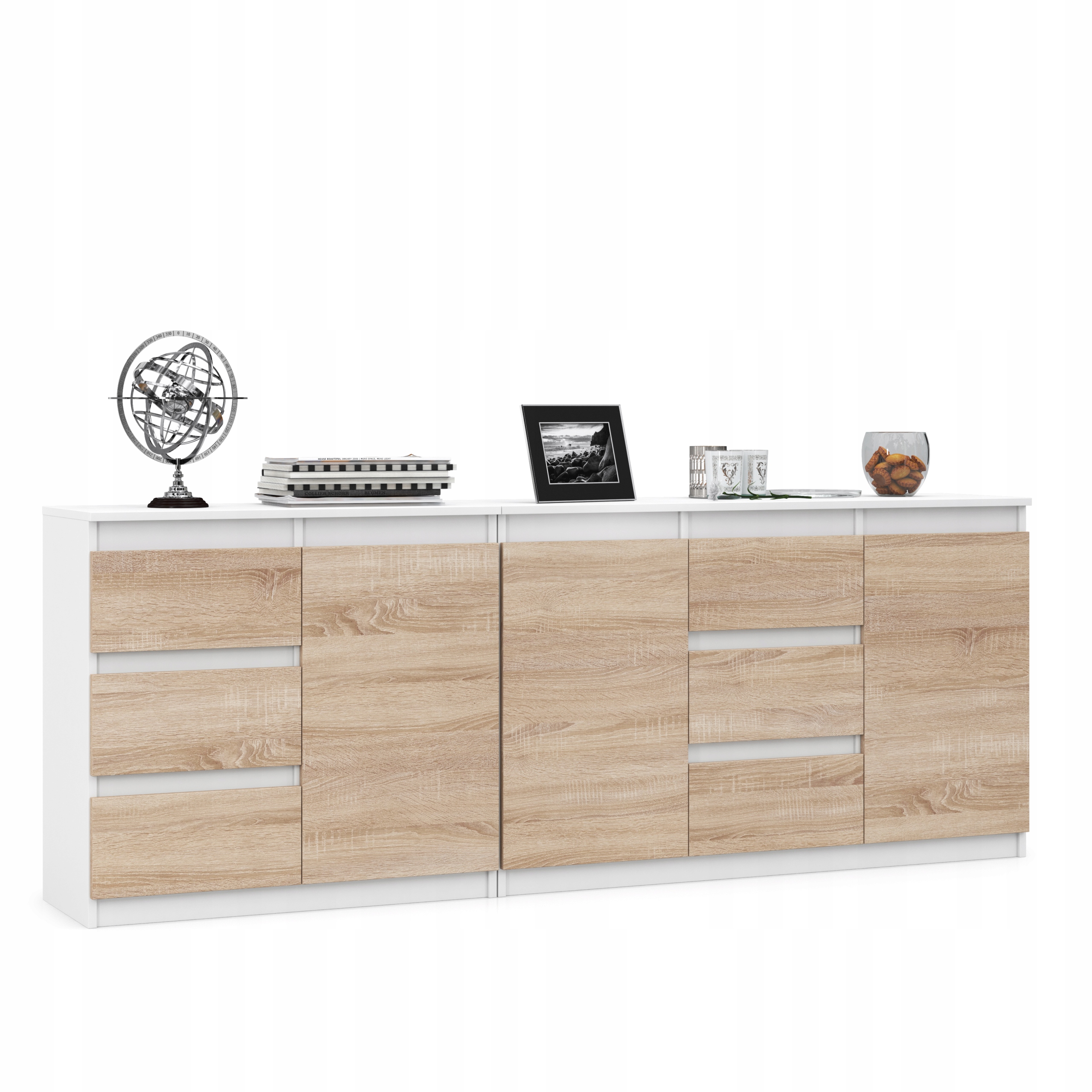 DUŻA POJEMNA KOMODA SZAFKA RTV SZUFLADY DRZWI 200cm BIAŁA MAT DĄB SONOMA