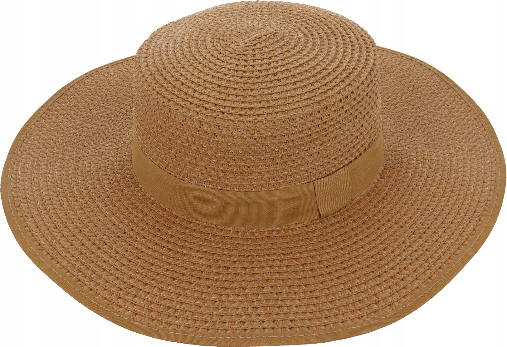 V4 PLECIONY KAPELUSZ DAMSKI SŁOMKOWY PLAŻOWY LETNI Z PASKIEM DUŻE RONDO KOL Wzór dominujący bez wzoru