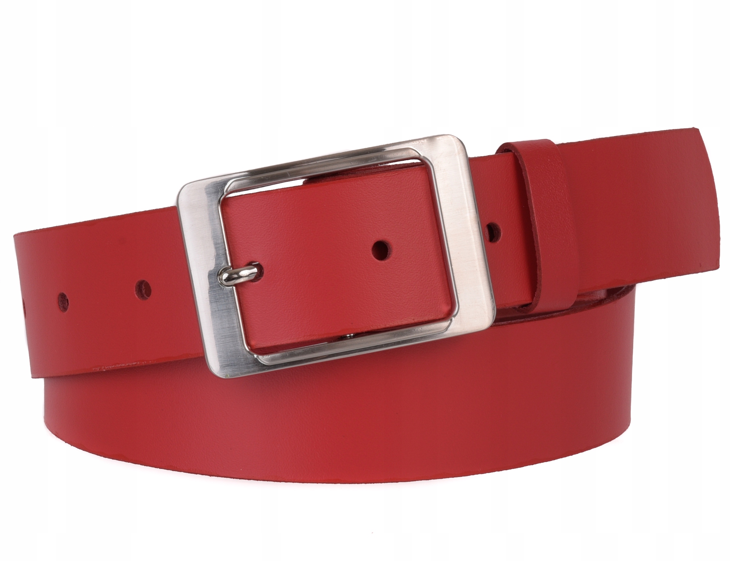 SKÓRZANY Pasek damski Szeroki CZERWONY 4cm