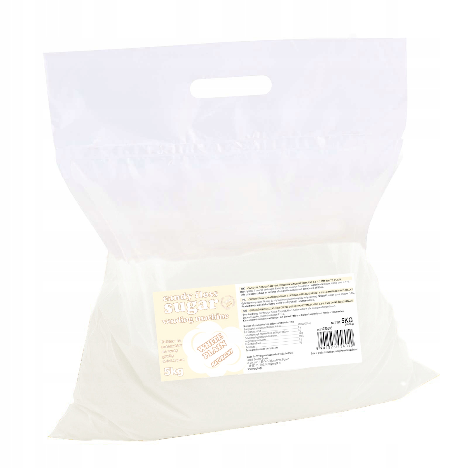 Levně Cukr do automatu na cukrovou vatu granulace 0.8-1.2 mm přírodní příchuť