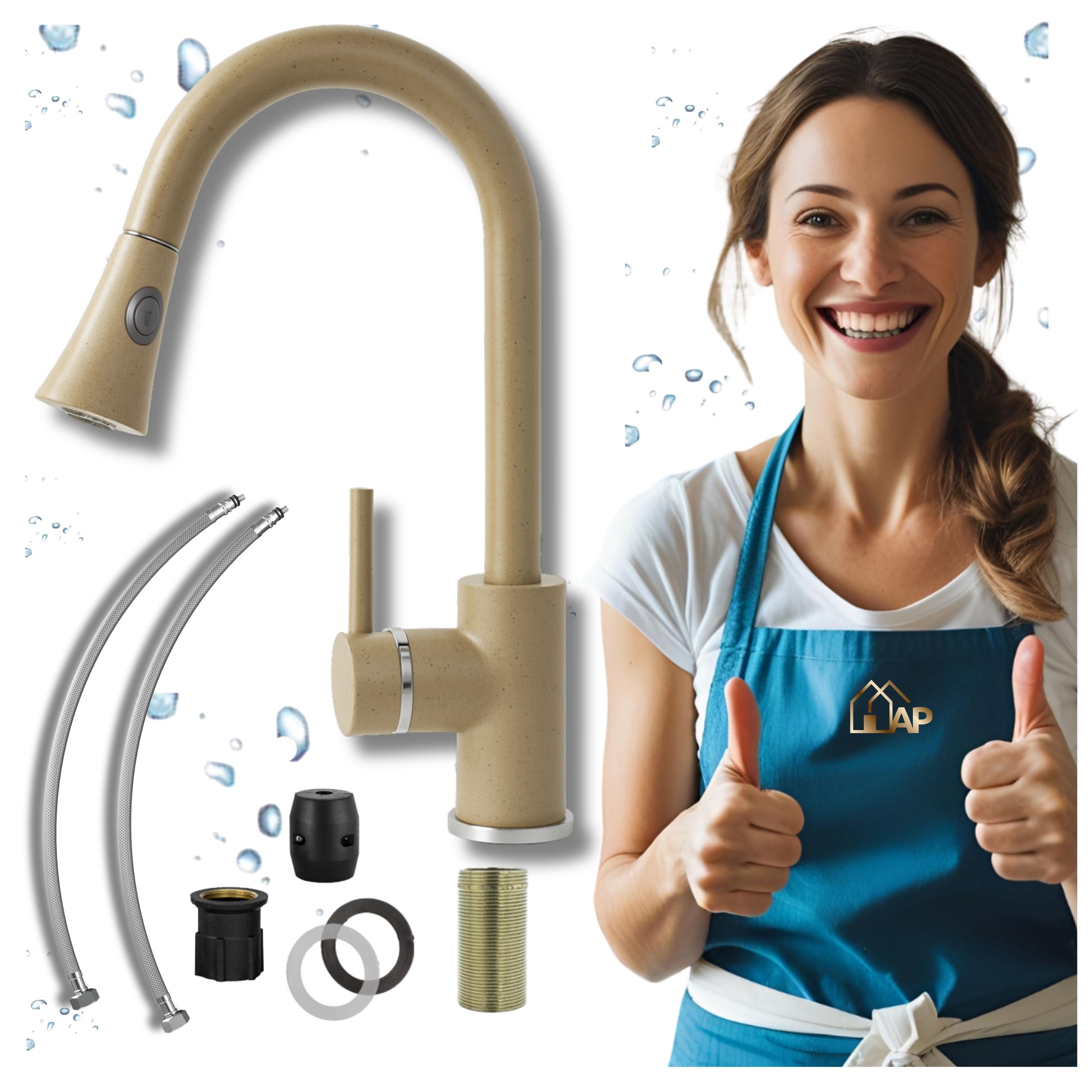 Baterie Do Dřezu Kohoutek S Vytáhnou Sprchou Béžová Dvoufunkční Sprcha Dřez